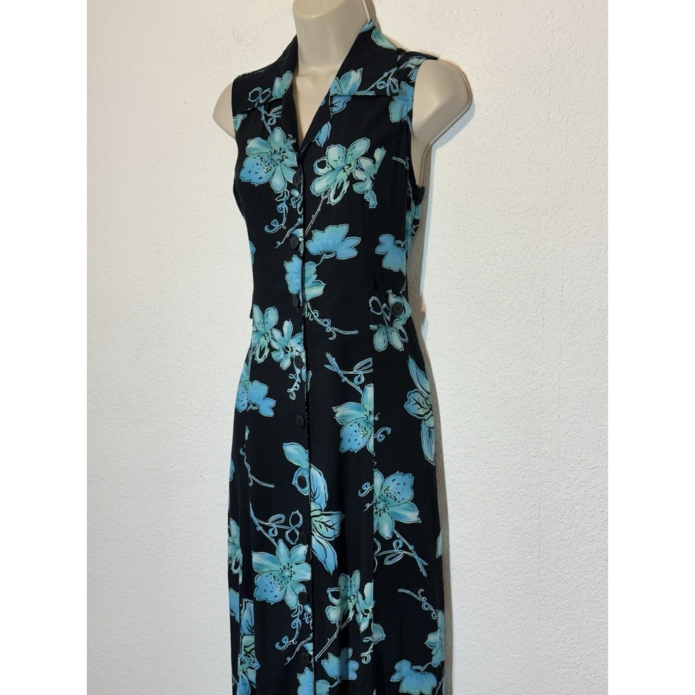 Vintage 90s Tropical Floral Maxi Dress Sz 4/6 Cottagecore Resort Wear Sleeveless - Picture 2 of 7